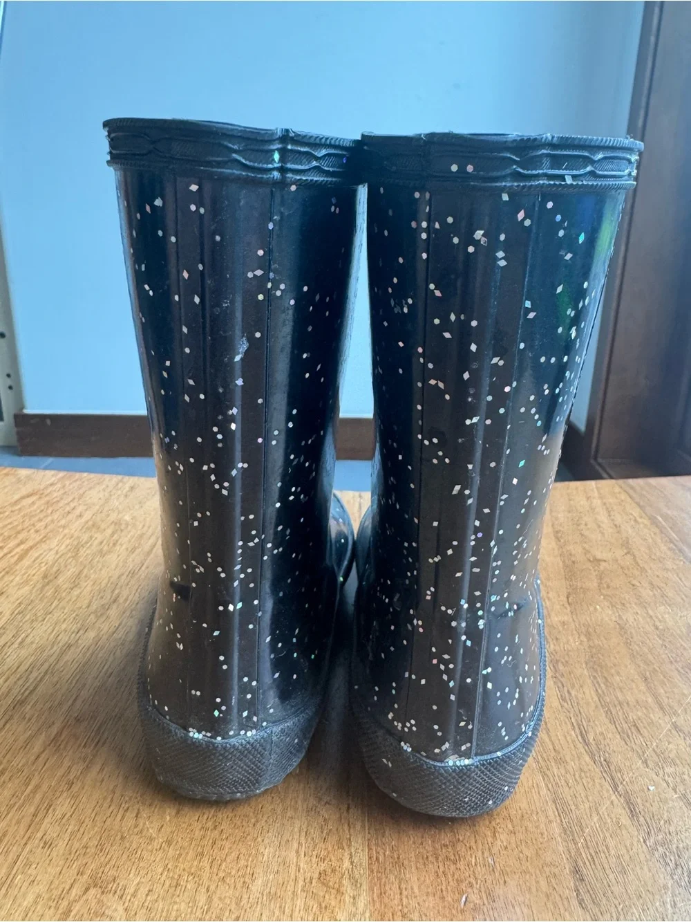 Hunter Kids Black Rain Boots with Multicolor Glitter Specks
